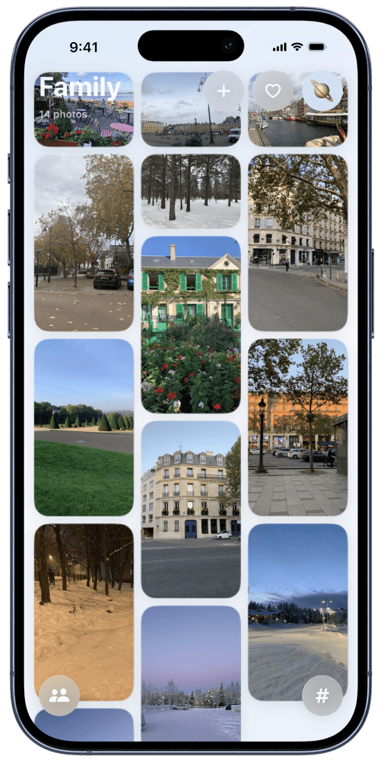 Kuusi feed and photo preview screens
